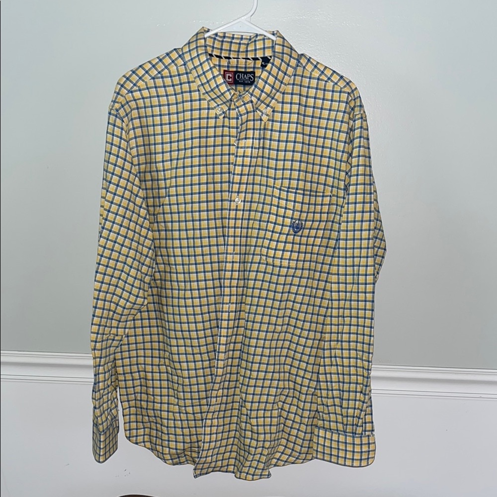 Chaps Yellow and Blue Casual Button Down Shirt